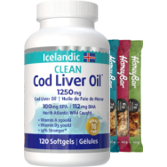 Clean Icelandic Cod Liver Oil 1250mg - 120 Softgels + BONUS