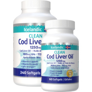 Clean Icelandic Cod Liver Oil 1250mg - 240 + 60 Softgels FREE