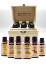 Top 6 Essential Oils: Citronella, Clove, Eucalyptus, Grapefruit, Lemon, Peppermint - 30ml + FREE Wooden Storage Box