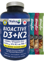 Bioactive D3 + K2 (Mk-7 Form) 1,000iu + 120mcg - 300 Softgels + BONUS