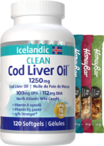Clean Icelandic Cod Liver Oil 1250mg - 120 Softgels + BONUS