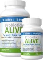 Probiotics Alive For Men 50 Billion (Plus FOS Prebiotic) - 120 + 30 V-Caps FREE