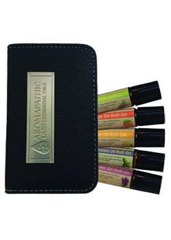 Essential Oil Roll-On (Eucalyptus, Lavender, Orange, Peppermint, Tea Tree) + Vegan Leather Wallet - 5 x 10ml