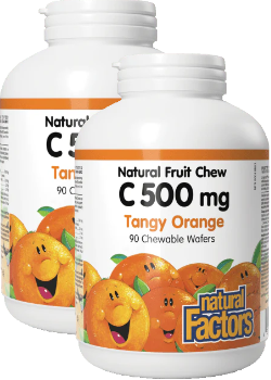 Vitamin C 500mg (Tangy Orange) Chewables - 90 + 90 Wafers FREE
