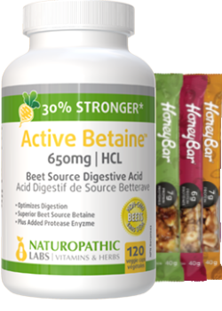 Active Betaine HCL 650mg (30% Stronger) - 120 V-Caps + BONUS