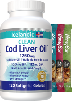 Clean Icelandic Cod Liver Oil 1250mg - 120 Softgels + BONUS