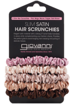 Slim Satin Hair Scrunchies (Pink, Beige, Mauve, Copper & Dark Brown) - 5 Pack