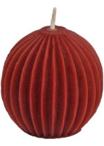 Pure Beeswax Candle Ornamental Fluted Sphere (Burgundy) - 3 x 2 3/4 Inches