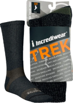 Trek Socks (Crew Height, Green/Grey, SM) - 1 Pair