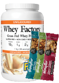 View Natural Factors Whey Factors Protein Unflavoured 1kg Plus 3 Honey Bars FREE