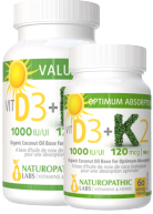 View Naturopathic Labs Vitamin D3 1,000iu + K2 120mcg - 150 + 60 Softgels FREE