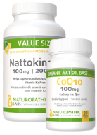 Naturopathic Labs Nattokinase 100mg, 240 DR V-Caps + CoQ10 100mg 30 Softgels FREE