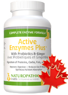View Naturopathic Labs Active Enzymes Plus Probiotics and Ginger 240 V-Caps - 3 Canada Label Pins FREE
