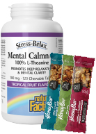 View Natural Factors Stress Relax Mental Calmness 120 Chewable Tabs - 200ml + 3 Honey Bars FREE