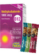 View Natural Factors B-12 Methylcobalamin 1000mcg 210 Tabs + 3 Honey Bars BONUS