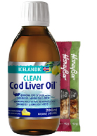 View Naturopathic Labs Clean Icelandic Cod Liver Oil Lemon - 200ml + 2 Honey Bars FREE