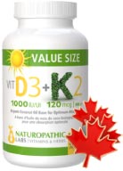 View Naturopathic Labs Vitamin D+K D3 1,000IU plus K2 120mcg - 300 Caps + 3 Honey Bars FREE