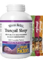 View Natural Factors Stress Relax Tranquil Sleep 120 Chewable Tabs + 3 Honey Bars FREE