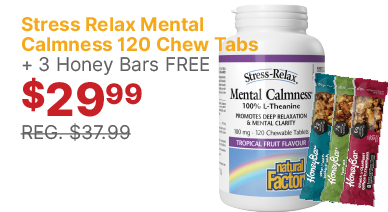 View Natural Factors Stress Relax Mental Calmness 120 Chew Tabs