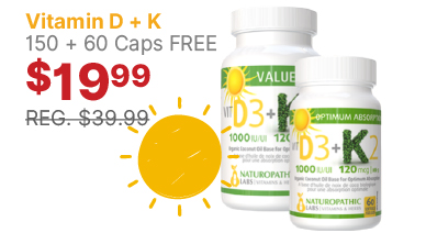 View Naturopathic Labs Vitamin D3-1000iu + K2-120mcg 150 Softgels + 60 Softgels FREE