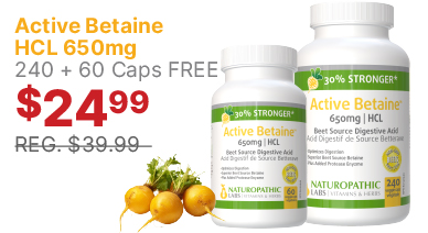 View Naturopathic Labs Betaine HCL 650mg 240 + 60 Caps FREE