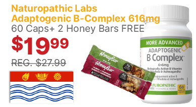 View Naturopathic Labs Adaptogenic B-Complex 616mg 60 V-Caps + 3 Honey Bars FREE