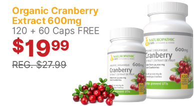 View Naturopathic Labs Organic Cranberry 600mg - 120 + 60 Caps FREE
