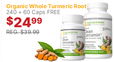 View Naturopathic Labs Organic Whole Turmeric Root - 240 + 60 Caps FREE