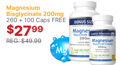 View Naturopathic Labs Magnesium Bisglycinate 200mg - 260 + 100 V-Caps